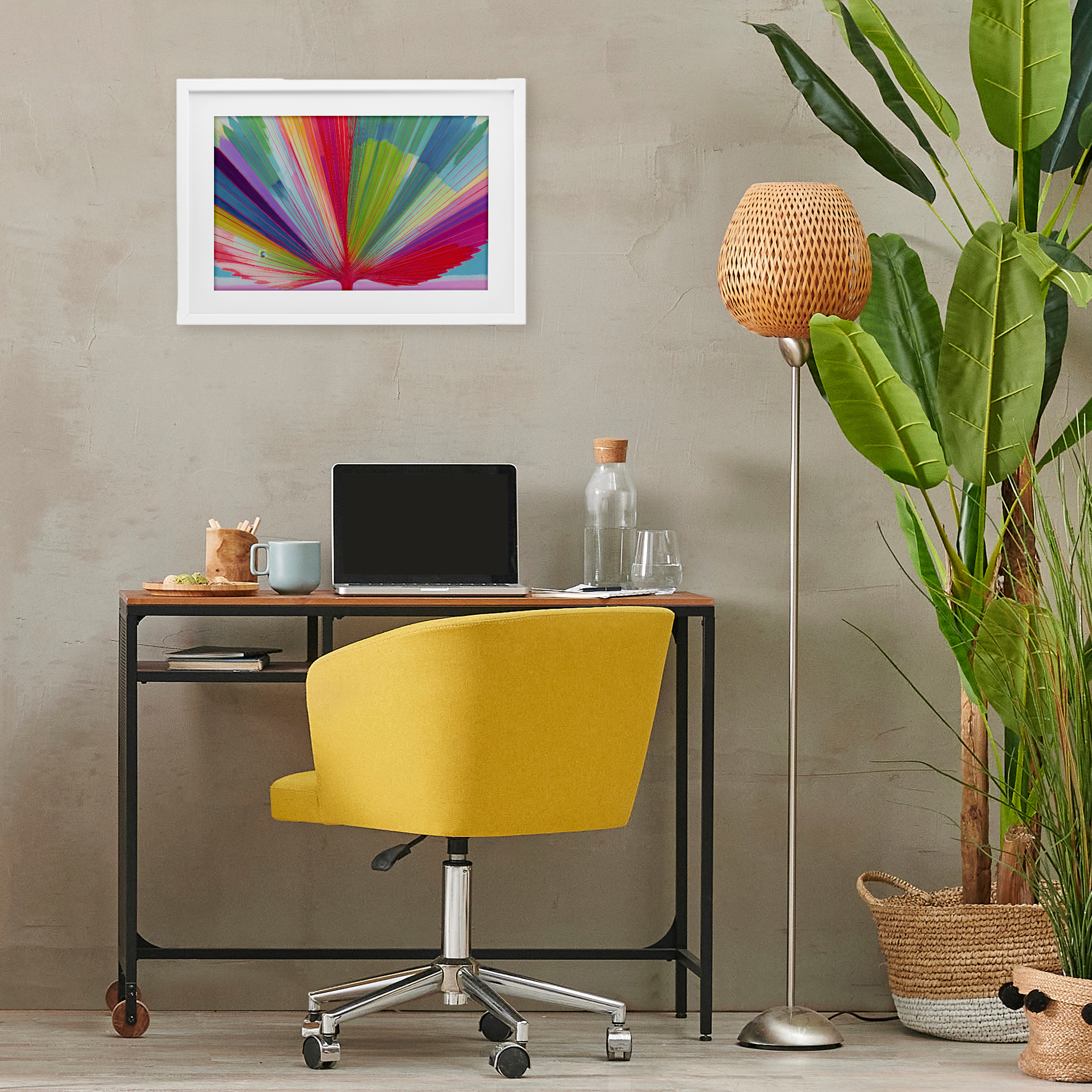 Stupell Industries Palm Fan In Spectrum White Framed Print Under Glass, design by Chromatic Storm Studio