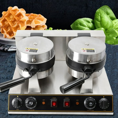 

Miumaeov Commercial Waffle Maker Machine Double-head Round Waffle Maker 1500W 110V 2Pcs Electric Nonstick Waffle Machine Great Choice for Bakery Restaurant Silver and Black