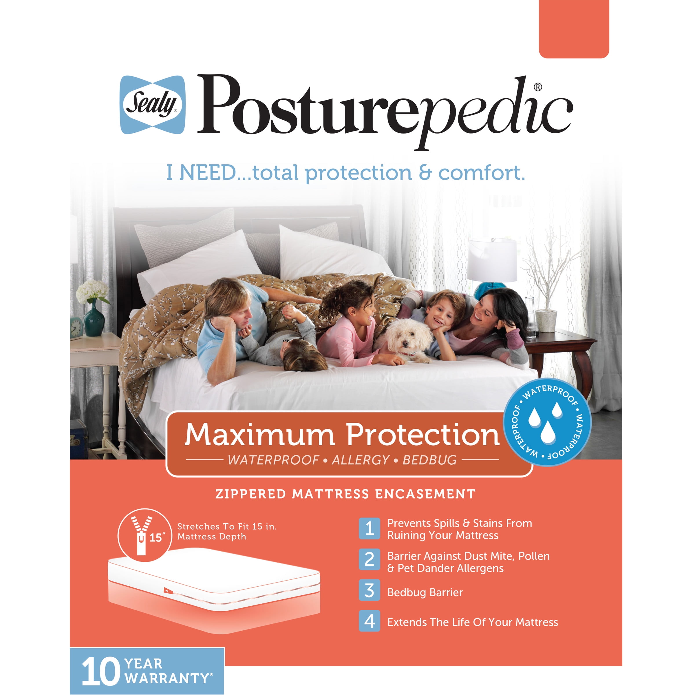 Sealy Maximum Protection Zippered Mattress Protector, Full