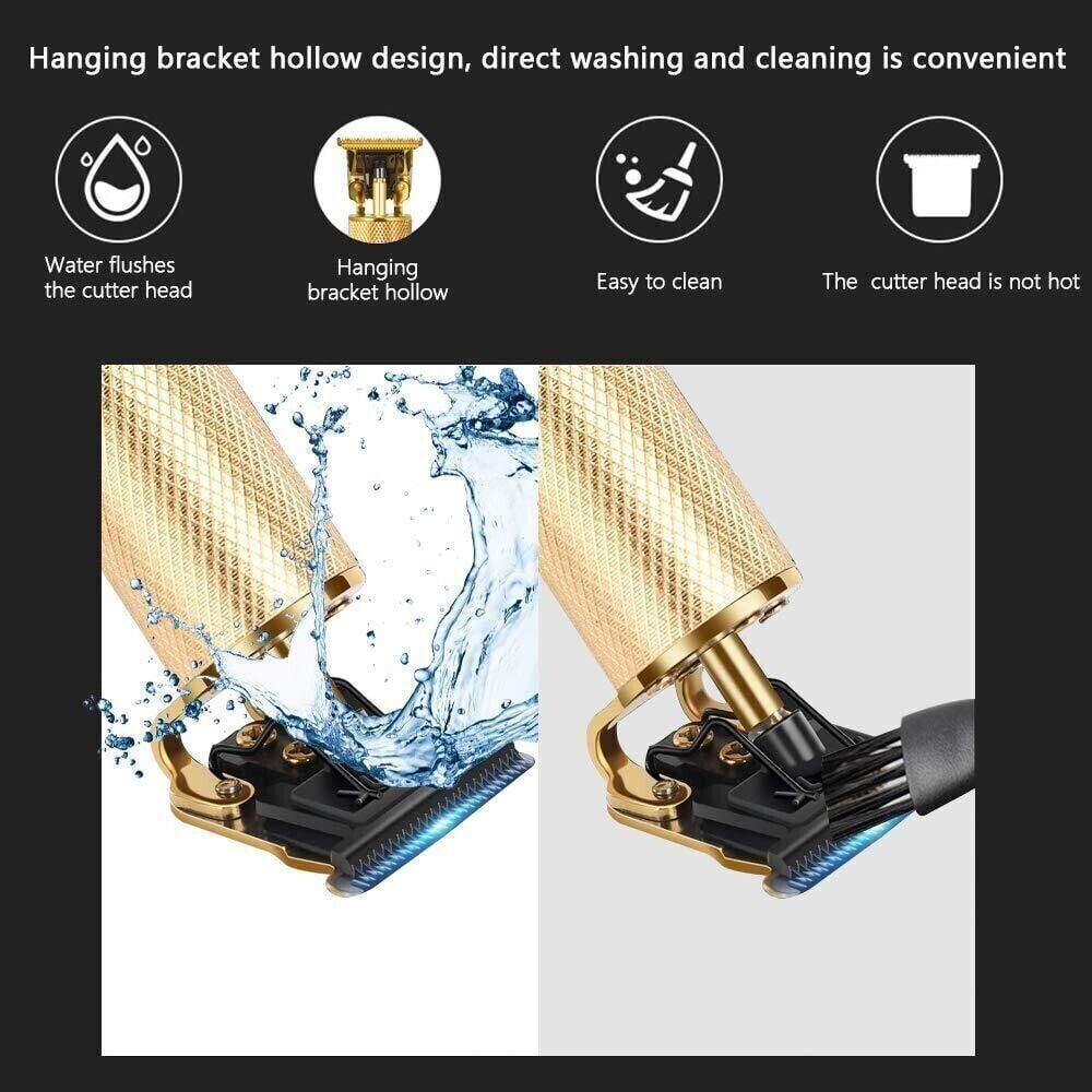 Professional Trimmer Hair Clippers T Blade Trimmer Cutting Beard USB Charge Cordless Barber Shaving Machine -Gold