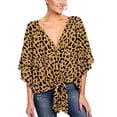 thumbnail image 5 of SWSMCLT Women's Boho Floral Blouse V Neck Shirt Casual Fall Chiffon Summer Printed Shirt 3/4 Sleeve Sexy Peasant Yellow Leopard 16, 5 of 5