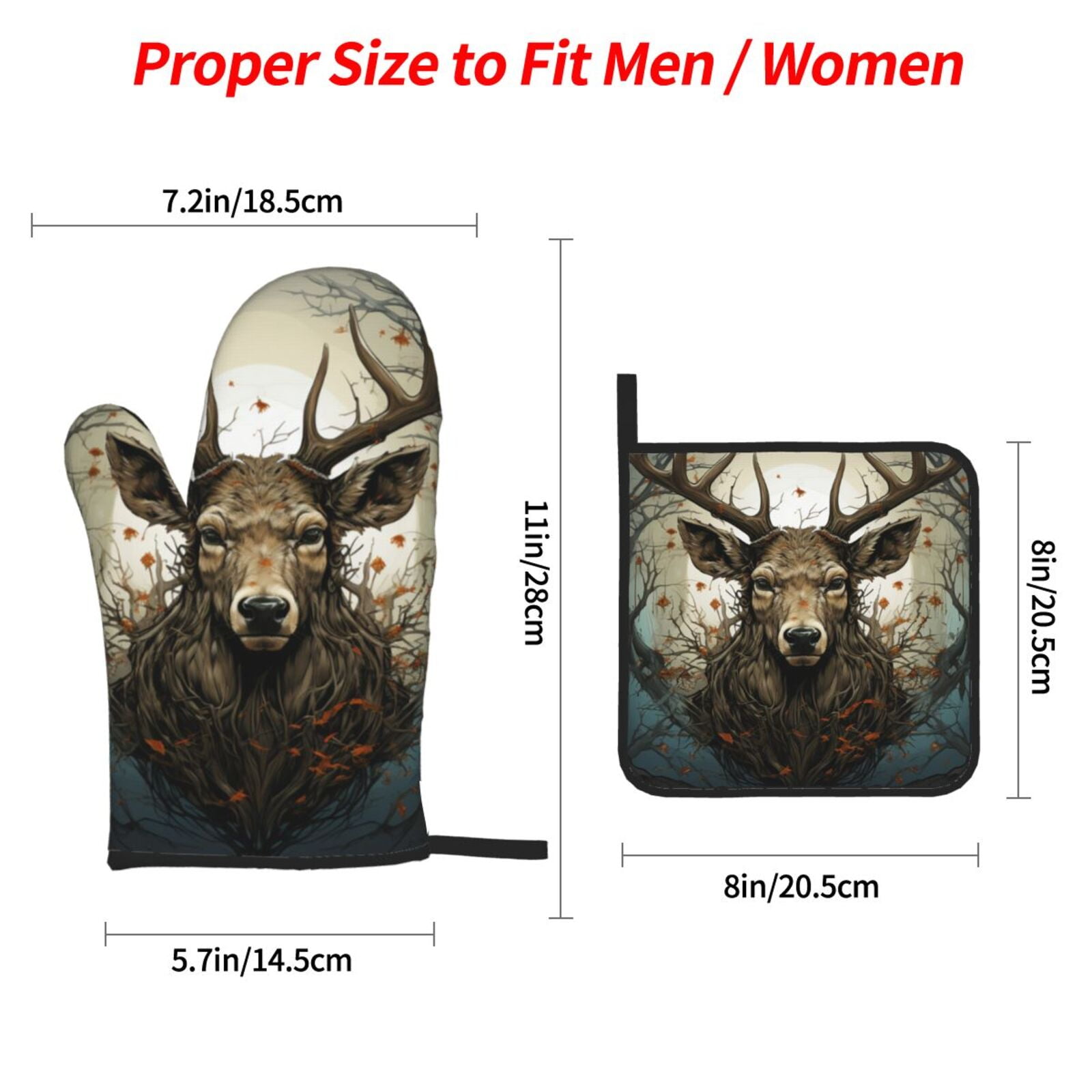Deer Antler Whitetail 4Pcs Oven Mitts and Pot Holders Sets Oven Kitchen Gloves Hot Pads for Cooking BBQ Baking Grilling