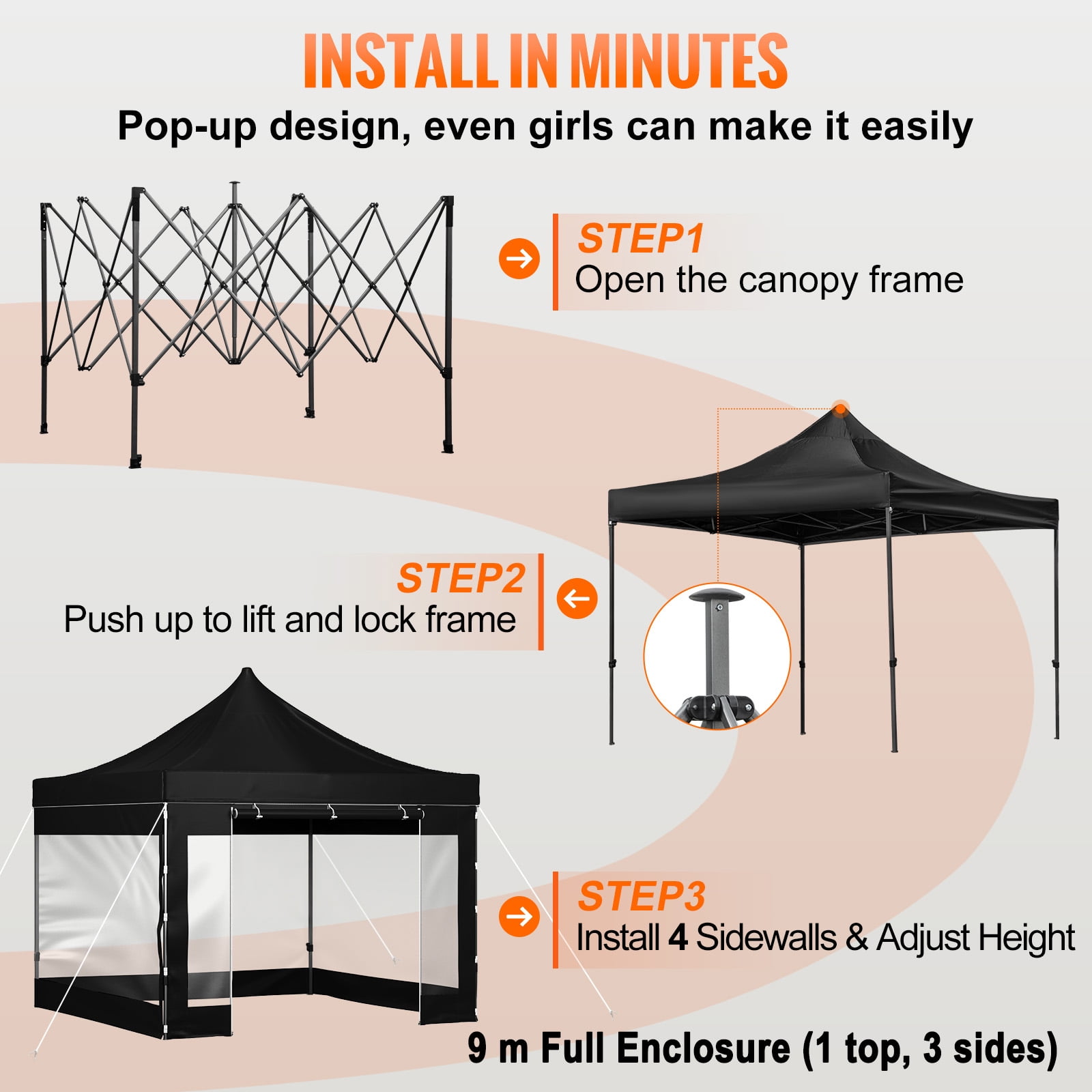 BENTISM 10' x 10' Instant Pop Up Gazebo Tent, Adjustable Height with UV Resistant