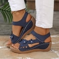 thumbnail image 3 of GERsome Low Wedge Heels Sandals for Women Open Toe Ankle Strap Platform Sandals for Travel Summer Beach, Blue Size 5.5, 3 of 9