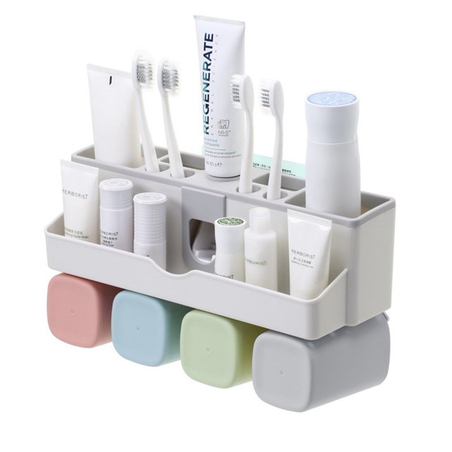 Dispensador de pasta de dientes inteligente y portavasos para una familia de cuatro personas: estación de enjuague automática