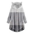 thumbnail image 1 of Ozmmyan Womens Sweater Button Plush Tops Hooded Loose Cardigan Solid Color Patchwork Coat Jacket, 1 of 4