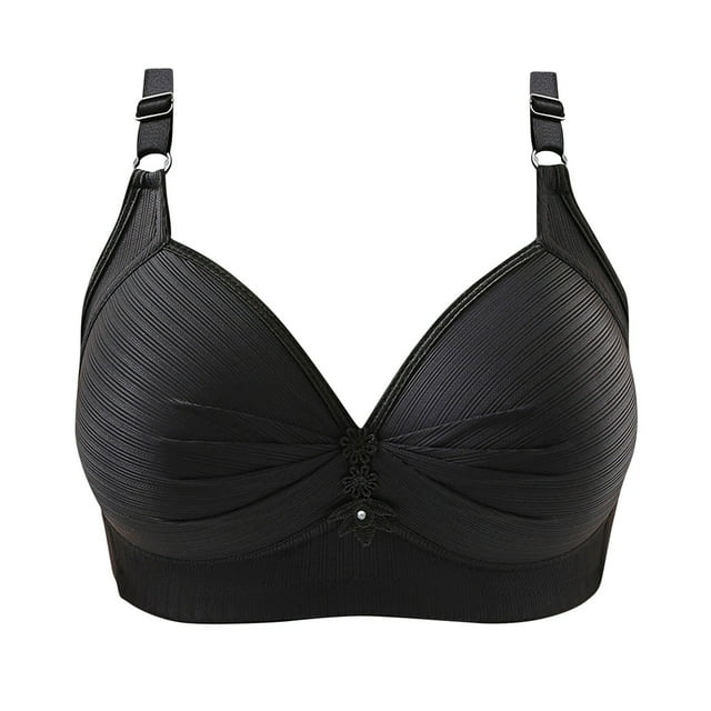 Bigersell Women Plus Size Bras No Underwire Front Ruched Push up Bra Soft Comfortable F / G Cup Full-Coverage Wire-Free Bra Style-D57 Hook and Eye Bra Closure V-Neck Padded Bralette T-Black 4XL