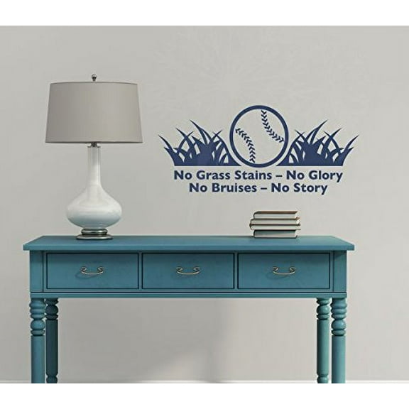 No Grass Stains - No Glory Baseball Wall Decal Letters Wall Art For COOL Room Decor, Deep Blue, 23x10-Inch