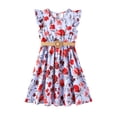 thumbnail image 1 of Vestido PATPAT para niñas, manga floral con volantes y cinturón, azul 11-12Y, 1 of 9