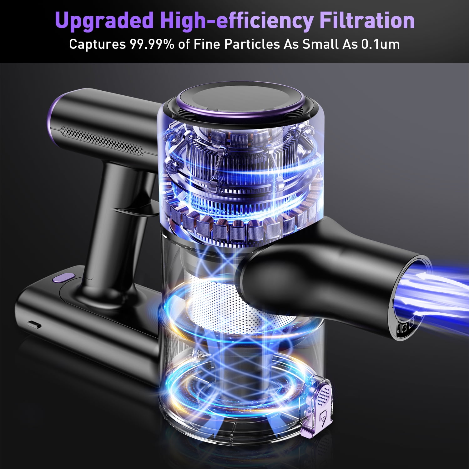 A27 Cordless Vacuum Cleaner, Stick Vacuum with Powerful Suction, Hose, Green LED Light, Anti-Tangle Brush, Lightweight Rechargeable Vacuum Cleaner for Home, Hardwood Floors, Carpets,Purple