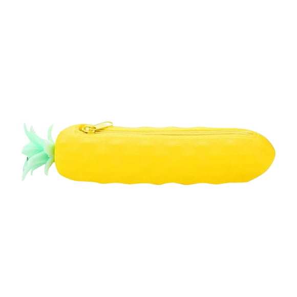 Silicone Pencil Holder Cute Zipper Pineapple Shaped Makeup Bag Organizer Stationery Purse Wallet Cosmetic Brush Bags Standing Pencil Big