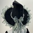 thumbnail image 4 of Zijinkuiwen Womens Witch Hat with Pearl Pentagram Charm Bow Ruffled Tulle for Halloween Cosplay Fancy Dress Accessory, 4 of 4