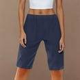 thumbnail image 4 of RYRJJ Bermuda Shorts for Women Knee Length Elastic Waist Drawstring Loose Wide Leg Shorts Summer Casual Beach Short Pants with Pockets(Navy,M), 4 of 9