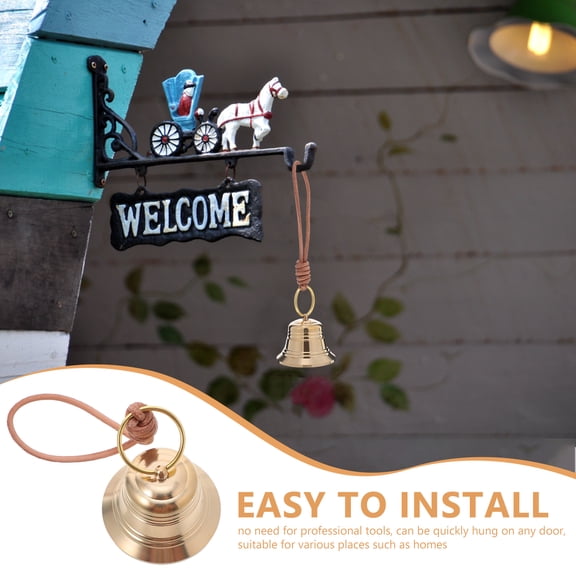 OULII Brass Hanging Bell for Door Knob with Vintage Design Golden Copper Decorative Home Entrance