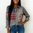 thumbnail image 3 of Women's Shirts 250 Anniversary USA Shirt Button Up Floral & Flag Long Sleeves Shirt for Women (Grey S), 3 of 5