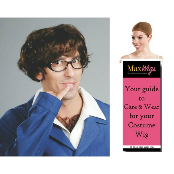 British Spy color BROWN - Enigma Wigs Austin Powers Shaggy Messy men 70s Myers Bundle with Cap, MaxWigs Costume Wig Care Guide
