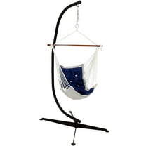 Sunnydaze Polyester Tufted Victorian Hammock Hanging Chair with C-Stand - Navy Blue