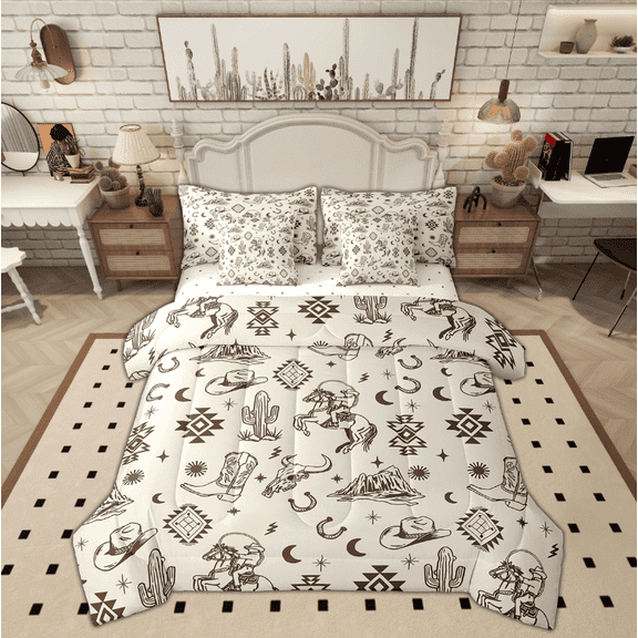 Manfei Tribal Western Bedding Sets Twin Size, Cowboy Cowgirl Bed in a Bag Twin size, Aztec Hippie Reversible Comforter Sets with Sheets, Microfiber Bedroom Decor, 7 Pieces