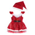 thumbnail image 3 of Disfraz de elfo de Navidad para niñas, vestido de piel sintética con lentejuelas brillantes y sombrero de Papá Noel, Ropa de baile para actuación de fiesta de Año Nuevo de Navidad, 3 of 3