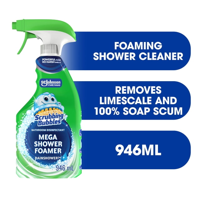 Scrubbing Bubbles® Mega Shower Foamer Spray, Removes Soap Scum from Tubs, Shower Walls and More, Rainshower Scent, 946mL