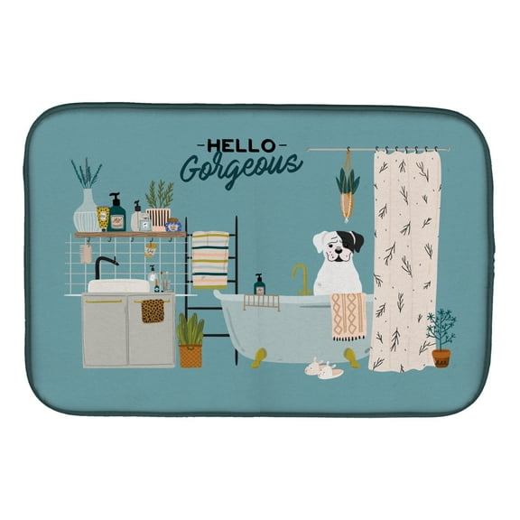 Carolines Treasures CK7536DDM White Boxer in Bathtub Dish Drying Mat 14 x 21" multicolor