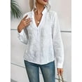 thumbnail image 3 of Women'S Crochet Embroidery Eyelet Tops Shirt Blouse Boho Long Sleeve Button Front Blouse White XL, 3 of 7