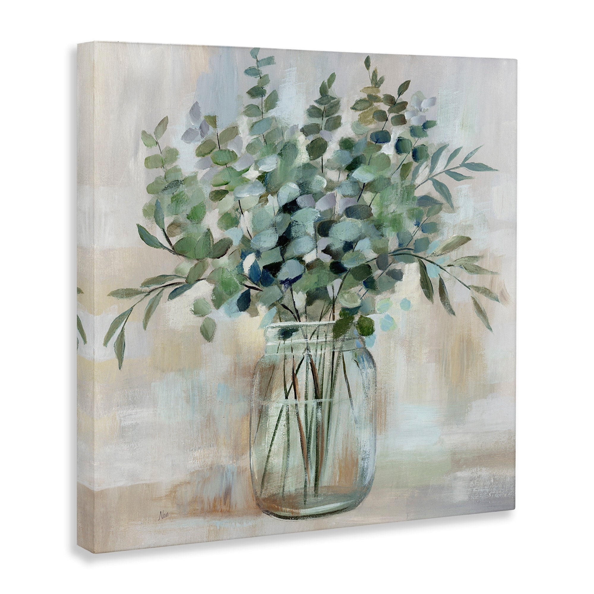 Stupell Industries Soothing Eucalyptus Flower Herb Arrangement Rustic Jar Painting Gallery Wrapped Canvas Print Wall Art, Design by Nan