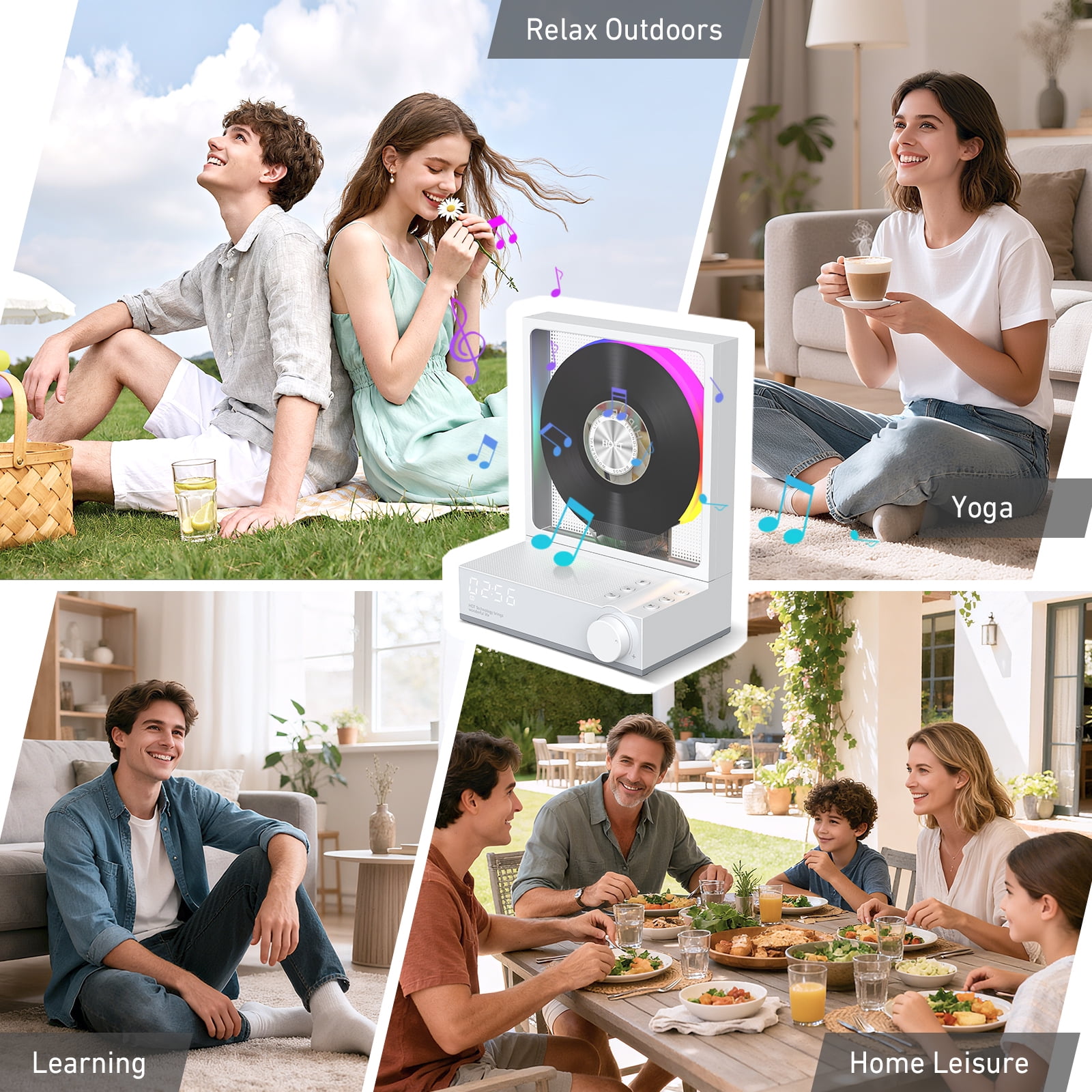 HOTT Portable Desktop CD Player with Bluetooth 5.3, HiFi Speakers, RGB Lights, Supports TF Card, USB, Transcription, LED Screen, Timer cd Players for Home(Gray)