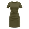 thumbnail image 6 of JTieacloth Dresses for Women Women's Short Sleeved Pleated Knee Length Tight Fitting T Shirt Dress,Green, 6 of 6