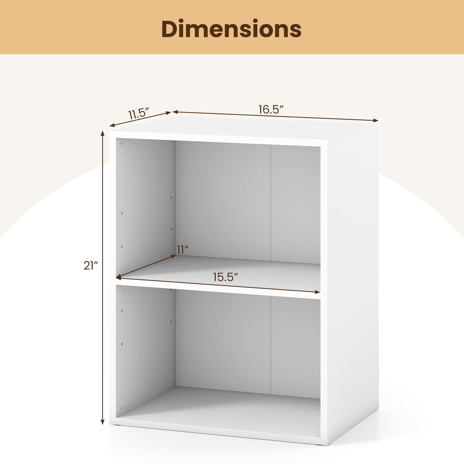 Costway 2-Cube Bookcase with 5-Position Adjustable Shelf, Anti-Toppling Kits for Study White