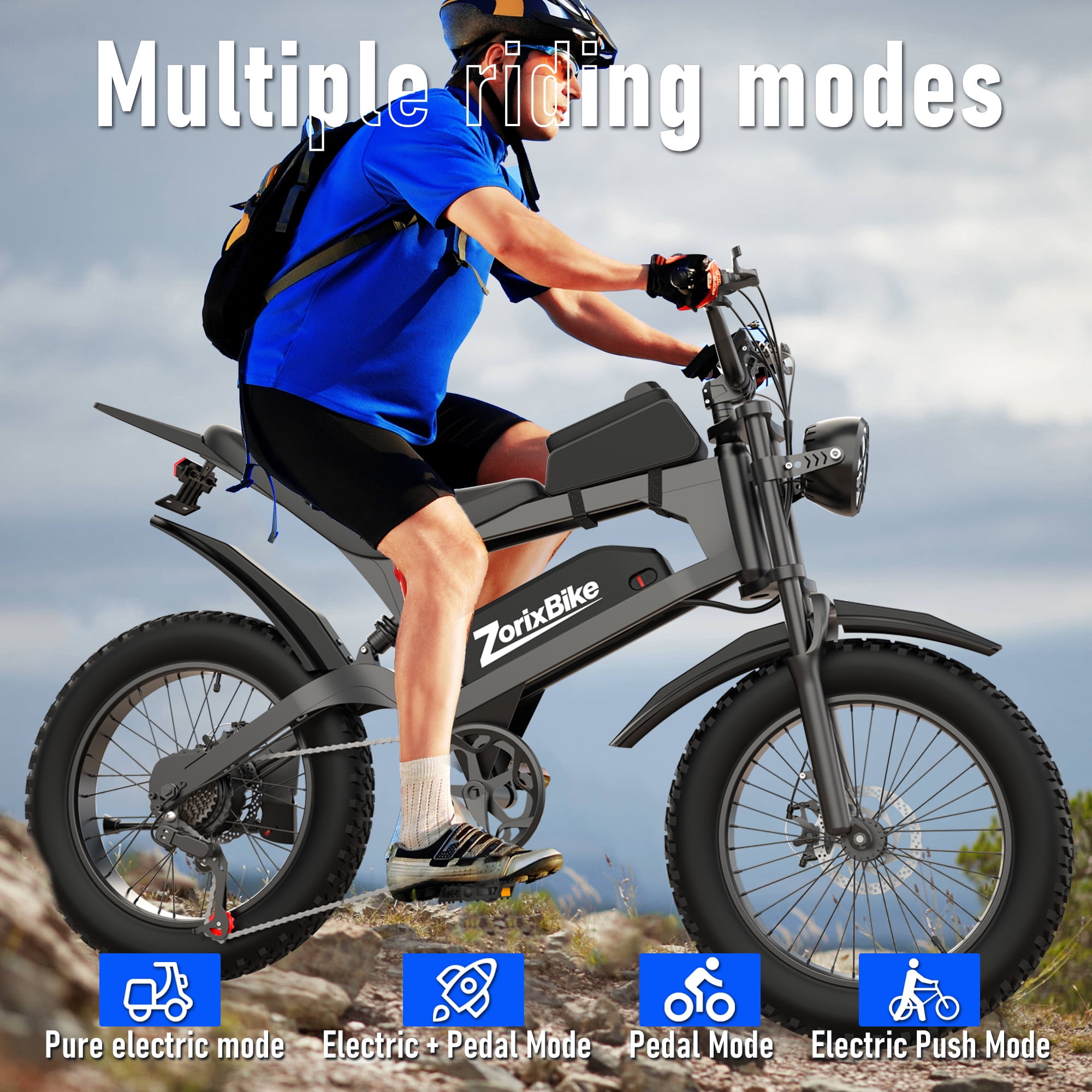 ZorixBike R8 Electric Bike for Adults, 1500W Brushless Motor Ebike, 20"x 4" Fat Tire Electric Bicycle, 48V E Mountain Bike UL2849