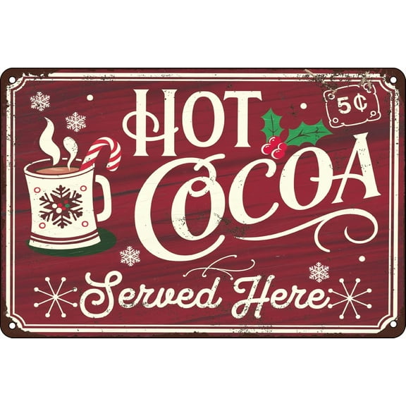 Vintage Metal Tin Sign Hot Cocoa Served Here Outdoor & Home Bar Street Cafe Wall Decor Signs 12X8Inch