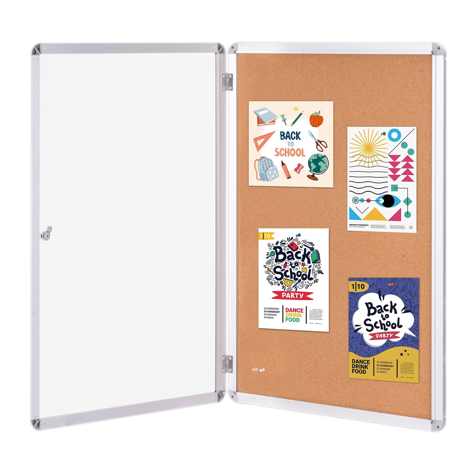 36X24 inch aluminum frame lockable weatherproof bulletin board with acrylic door, two keys, wall display cabinet, school home office