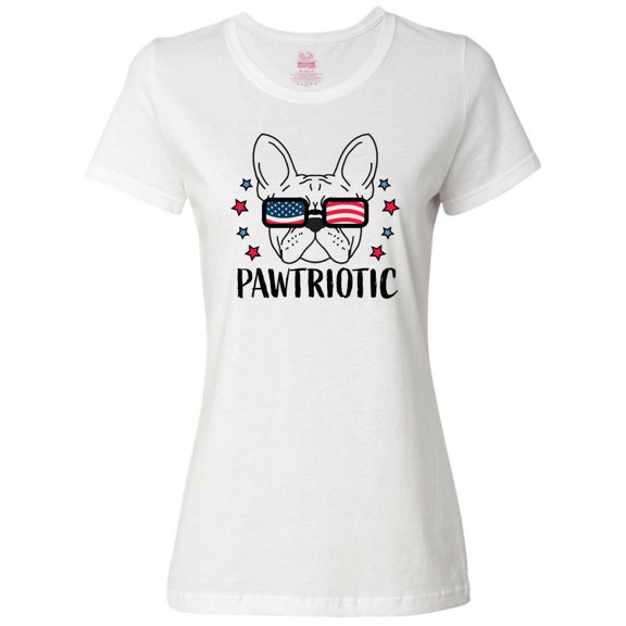 Inktastic Pawtriotic with French Bulldog in American Flag Sunglasses Women's T-Shirt