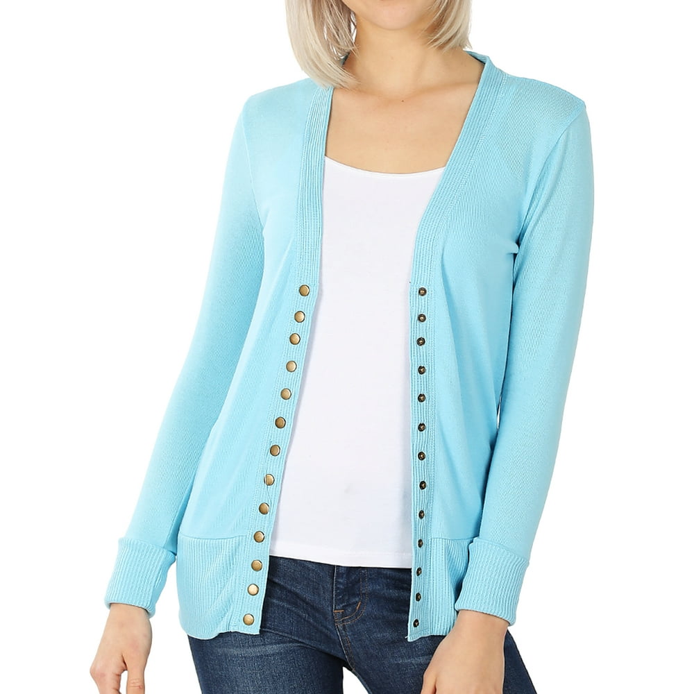 Zenana Women & Plus Classic Front VNeck Thin Snap Button Down Long