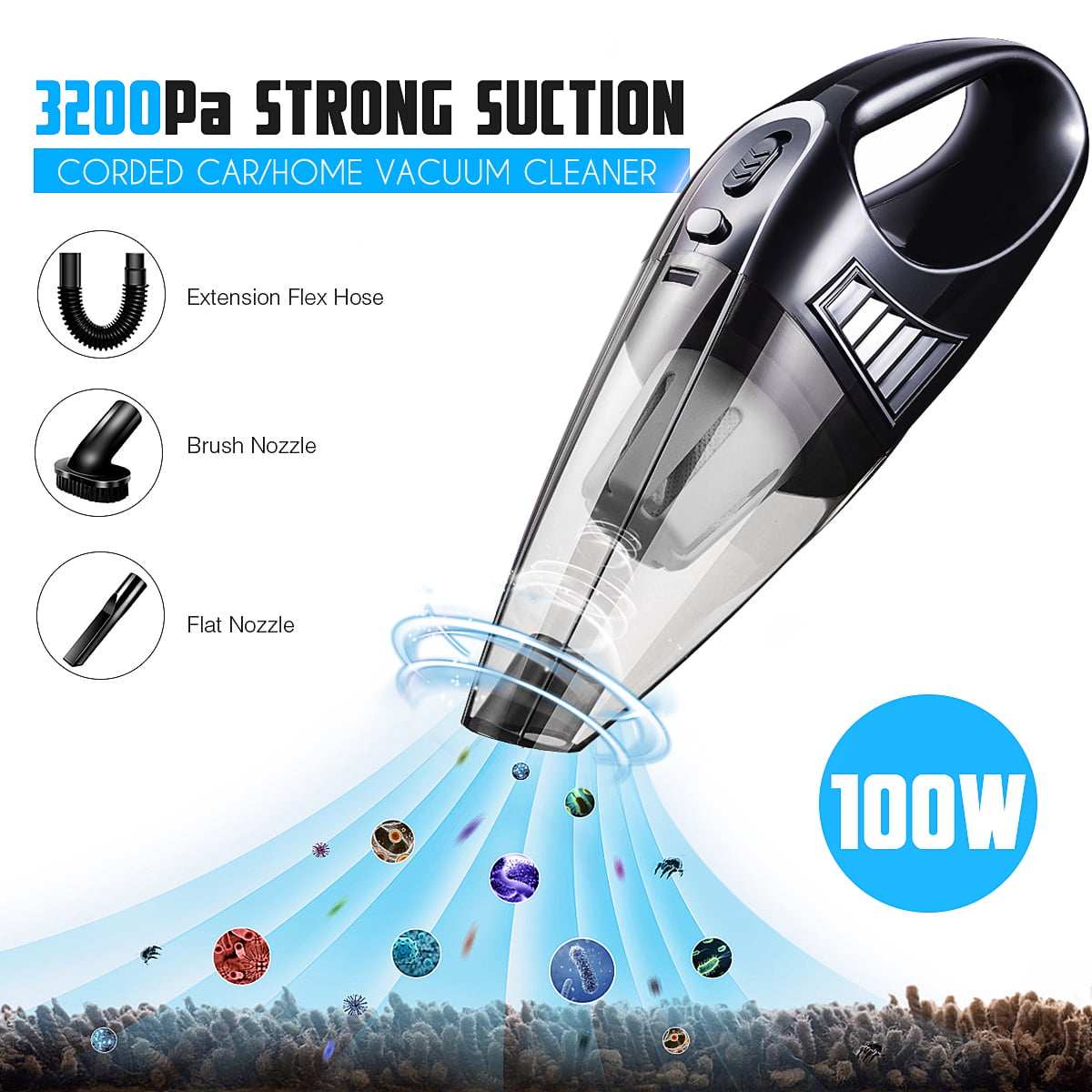 Portable Handheld Car Vacuum Cleaner Wet&Dry Rechargeable Hoover Home 100W 