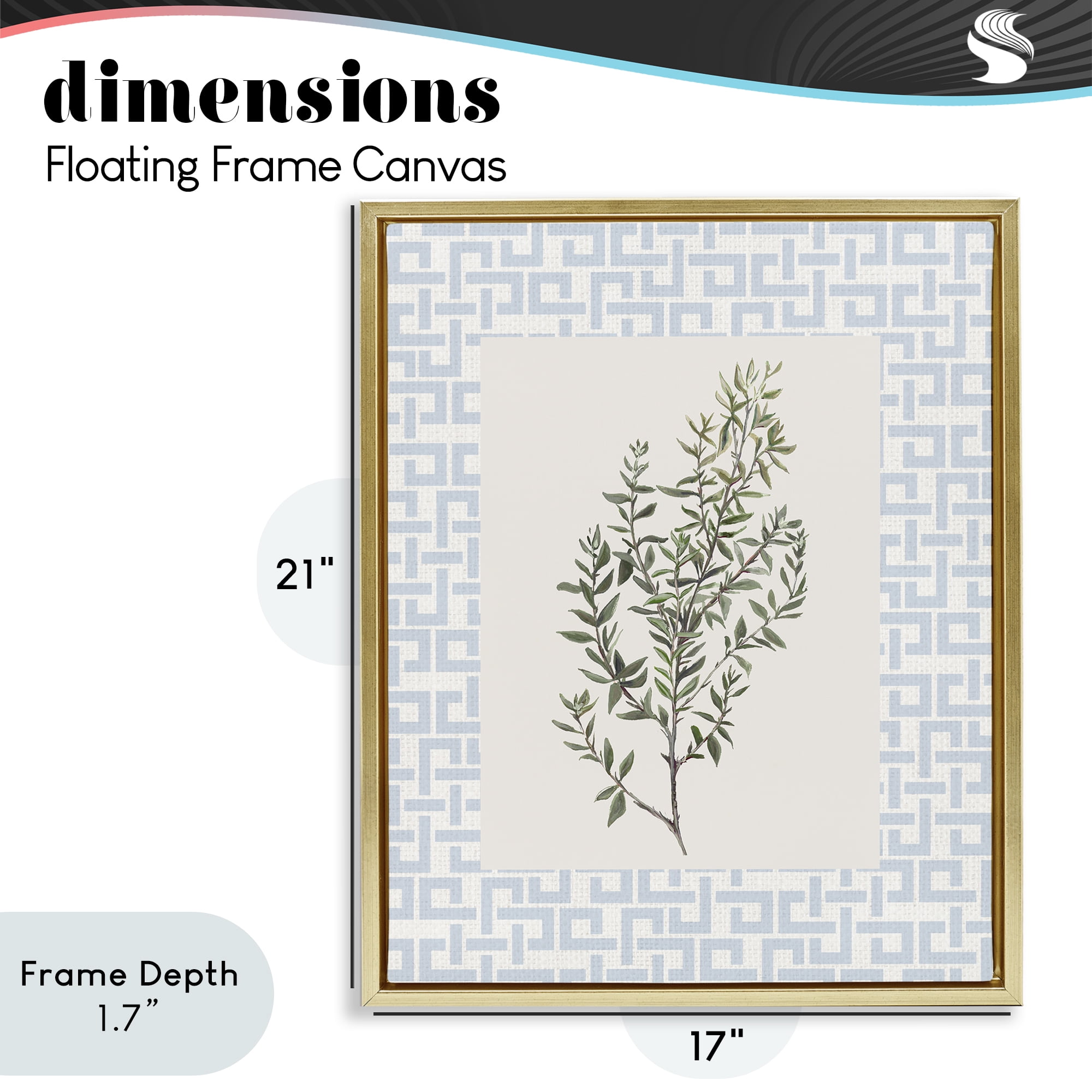 Stupell Industries Leafy Herb on Geometric Gold Framed Floater Canvas Wall Art, design by Diannart
