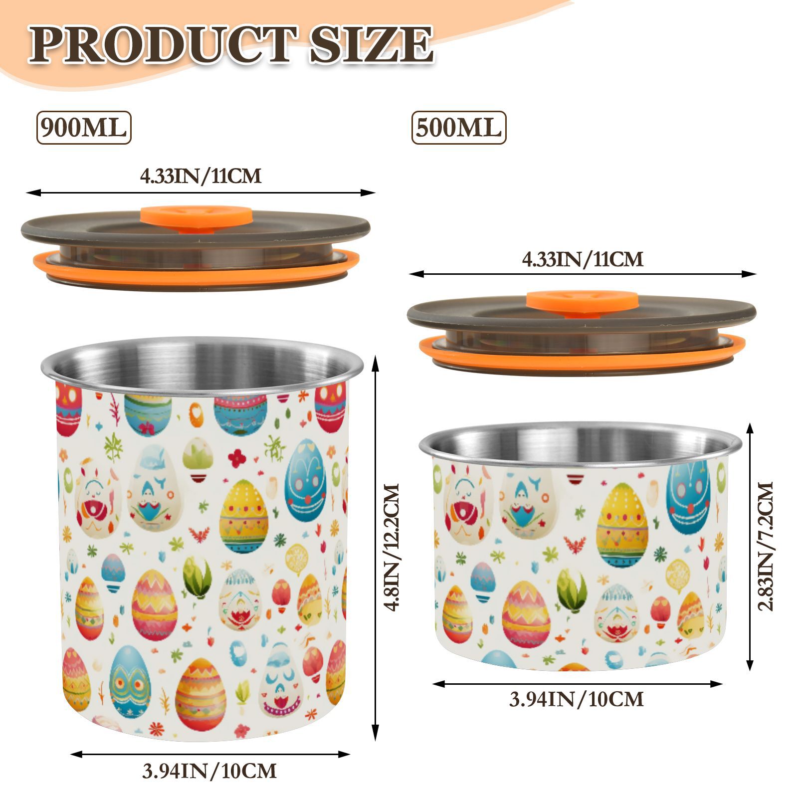 Easter Eggs & Flower Airtight Coffee Bean Canister 30oz Food Storage Containers with Lids For Gournd, Tea, Sugar, Flour, Rice, Cereal, Candy Cookie Jar
