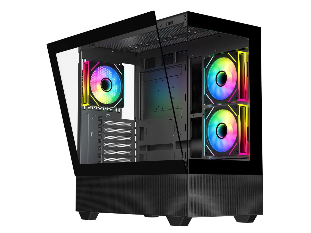 DIYPC ARGB-N5-BK Black USB3.0 / Type C ATX Mid Tower Gaming Computer Case w/2 x Tempered Glass Side Panel and 3 x ARGB PWM Fans Pre-Installed, Support BTF Back Plug MB