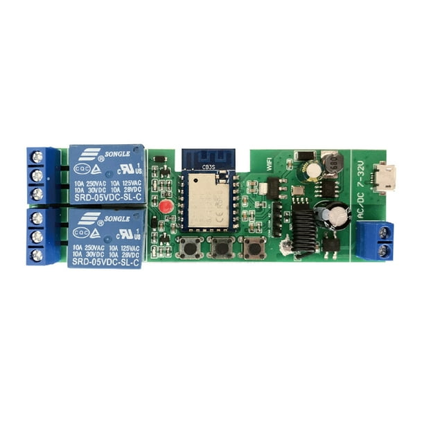 Interruptor inteligente Irfora Tuya 2CH DC5V / 7-32V Interruptor WiFi Módulo de relé inalámbrico Función de sincronización Interruptor remoto para Android / IOS Tuya APP Control remoto Compatible con Irfora Interruptor inteligente