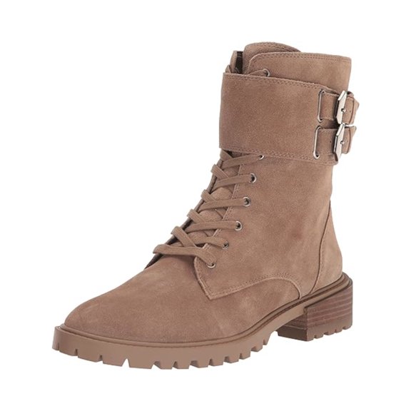 VINCE CAMUTO Womens Beige Lace Up Buckle Accent Fawdry Round Toe Stacked Heel Zip-Up Leather Boots Shoes 8.5 M