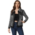 thumbnail image 1 of Chaqueta de Tweed de retazos a cuadros Allegra K Vintage informales Blanco negro XS, 1 of 5