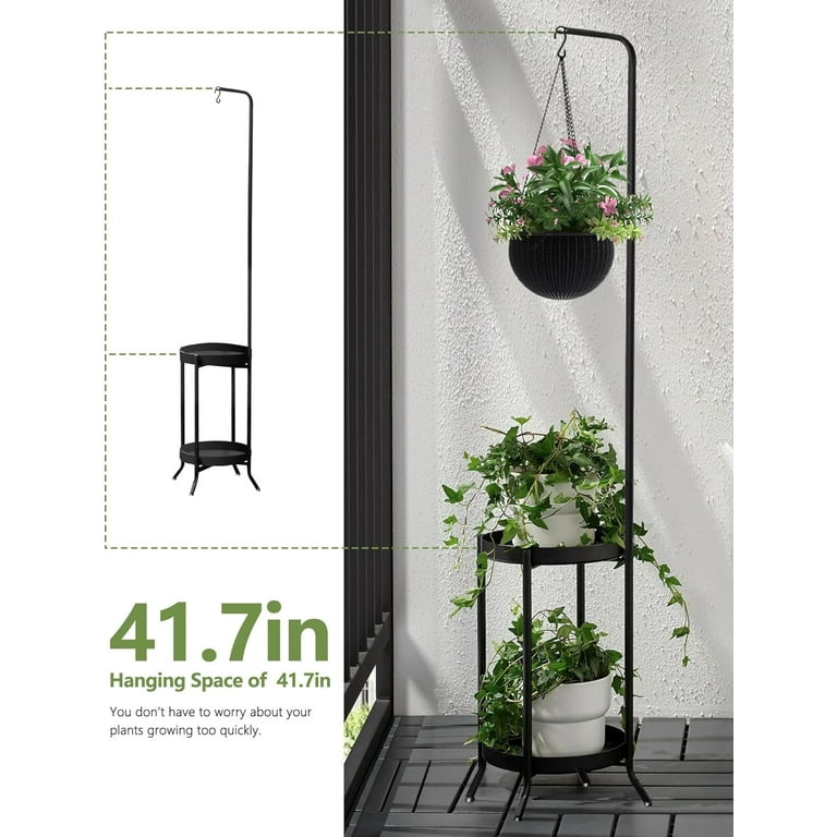 2Pcs Hanging Plant Stand Indoor Outdoor, Space-Saving Corner Metal Plant  Shelf 3 Potted Flower Pot Stand, 2 Tier 61" Tall Modern Planter Holder for  ...