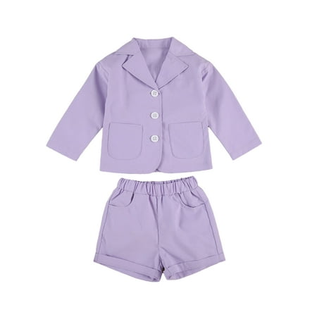 

Livingsenburg Kids Girls Blazer Clothes Sets 2pcs Single Breasted Coat Shorts