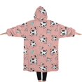 thumbnail image 2 of Oversized Wearable Blanket Hoodie,Pink Cow Spotted Pattern Sherpa Blanket Hoodie with Super Pockets,Super Warm Fuzzy Pullover for Women & Men, 2 of 6