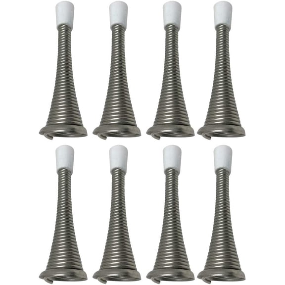 Litepak Spring Door Stop 3" Premium Heavy Duty Stopper Steel w/Plastic Bumper (Satin Nickel, 8 Pack)
