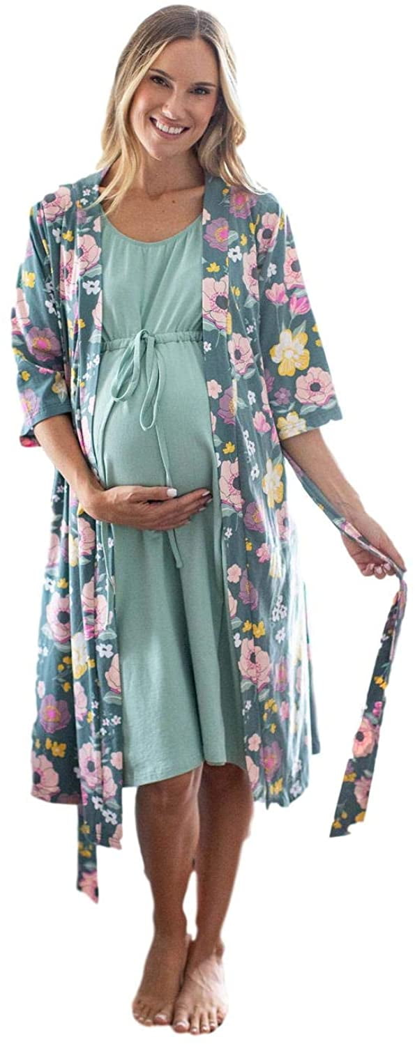 3 in 1 Maternity Labor Delivery Nursing Hospital Birthing Gown & Matching Robe 