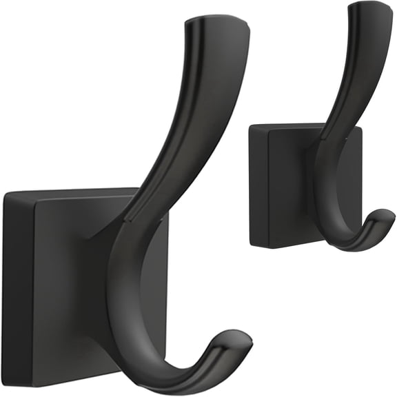 Black Towel Hooks, Coat Robe Hooks Bathroom Entryway Mudroom Pool Hooks for Wall Mount Hanging Towels Bathrobe Key Hat Backpack (2 Pack, Black)