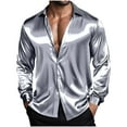thumbnail image 5 of VgaVtl Long Sleeve Shirts for Men Collared Muscle Clothing for Men Loose Party Casual Plain Button up Silver Shirts,5XL, 5 of 9