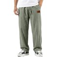 thumbnail image 2 of GrmtClth Mens Linen Straight Leg Pants Drawstring Elastic Waist Lightweight Breathable Casual Summer Trousers with Pockets Green 2XL, 2 of 4